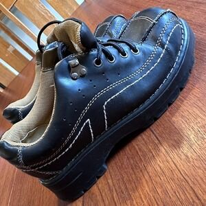 90s Y2K Vintage Lower East Side Oxford Shoes 7-38.5 Brown Leather Boho Chunky